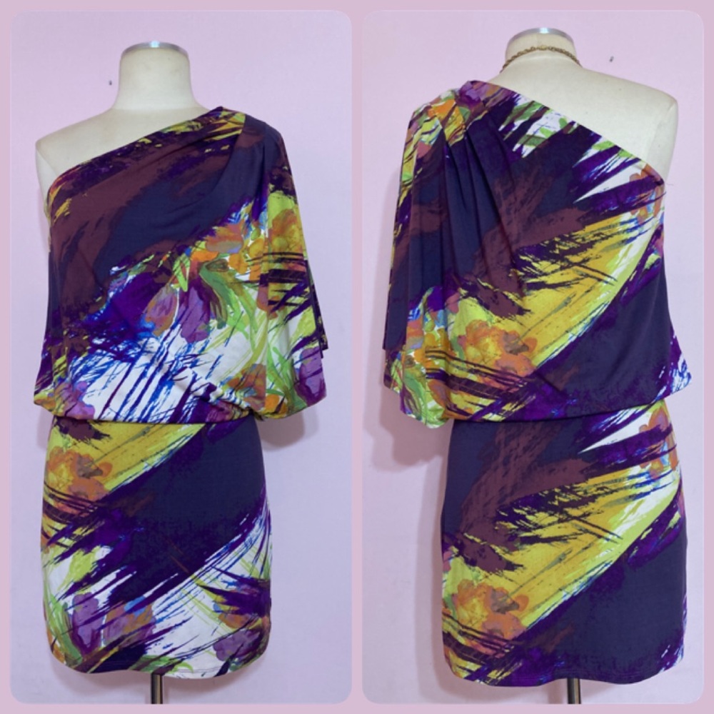 🌸VINTAGE JESSICA SIMPSON 1  SHOULDER ABSTRACT PRINT DRESS
